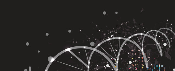 Technology hexagons backgrpund, DNA strands, connected neural web