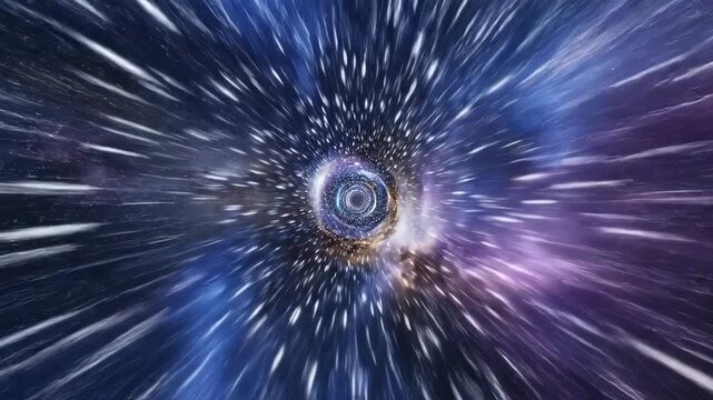 Hyperspace Jump Through a Wormhole in Deep Space with Stars Streaking Past at Warp Speed.