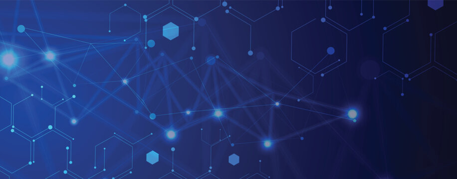 Technology hexagons backgrpund, DNA strands, connected neural web