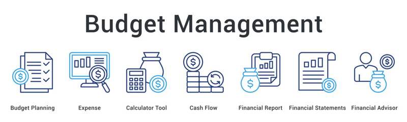 Budget management plans expenses using calculator tools tracking cash flow with financial reports and advisor guidance.