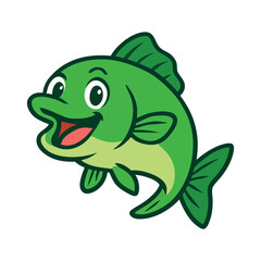 Fototapeta premium Cheerful green cartoon fish jumping happily with bright playful expression