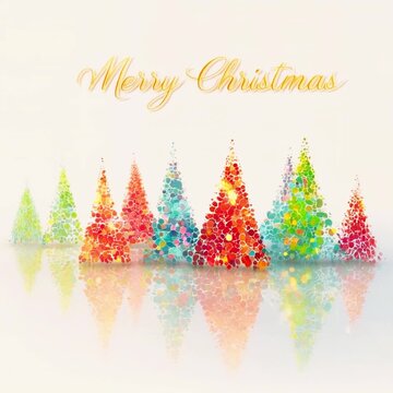 unique glossy merry christmas squar greetings with row of astonishing christmas trees sparkling with magic 