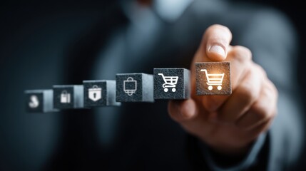 Businessman analyzing cross selling data to increase revenue and customer loyalty by offering complementary products, an effective marketing strategy