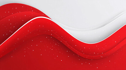 Flowing red and white waves create a modern abstract design