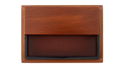 Wooden plaque, with dark insert and black frame, cutout, PNG isolated on a white or transparent background, AI