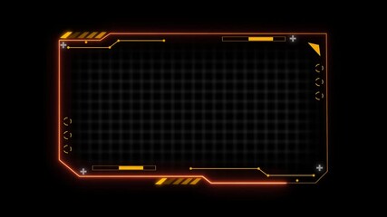 Futuristic HUD interface with orange neon accents on black
