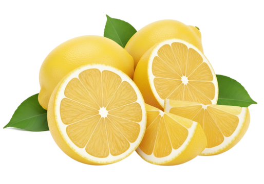 lemons isolated on transparent white background full depth of field clipping path