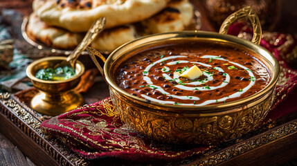 dal makhani garnish with butter slice and coriander served at restaurant