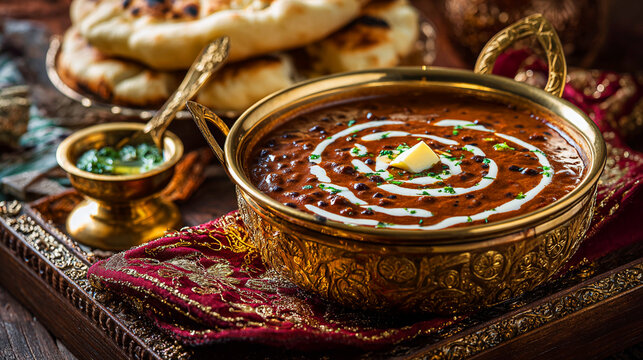 dal makhani garnish with butter slice and coriander served at restaurant