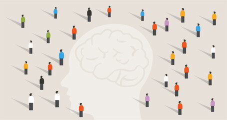 Collective Intelligence Concept: Crowd Standing in Human Head Shape