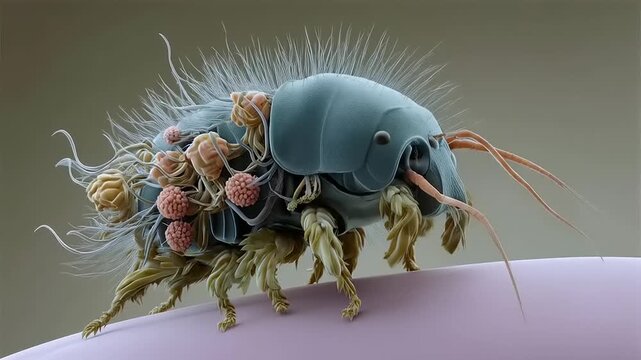 Springtail under Scanning Electron Microscope showing parasite and intricate details