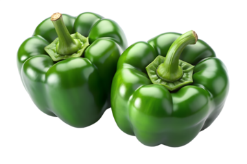 green bell peppers isolated on transparent white background full depth of field clipping path