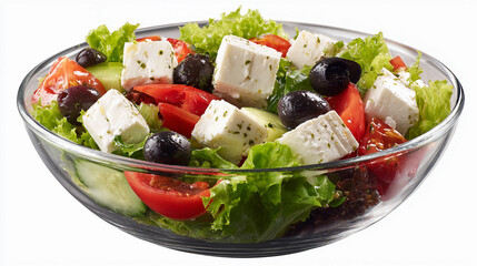 greek salad bowl isolated on white background with clipping path 