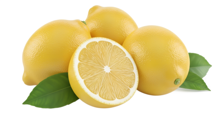 lemons isolated on transparent white background full depth of field clipping path