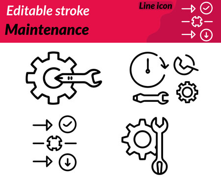 Maintenance set line icon. It conveys reliability readiness and hands-on problem-solving. Ideal for workshops engineering services facilities management and industrial platforms representing routine.
