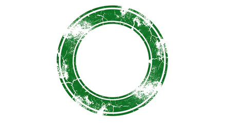 Distressed Green Circular Stamp, with Cracked Texture and Black Grunge Elements, cutout, PNG isolated on a white or transparent background, AI
