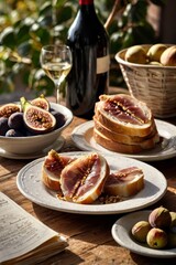 Warm Afternoon Food Photography of Prosciutto and Fig Panini with Visible Ricotta Layers