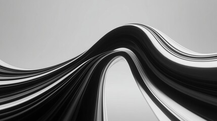 The image features elegant curved lines that create a sense of flowing movement and depth. These sleek black and white lines interweave against a minimalistic background, enhancing