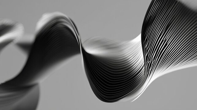 The image showcases flowing curved lines that create a sense of dynamic movement and rhythm. This contemporary design features abstract shapes in contrasting black and white tones.