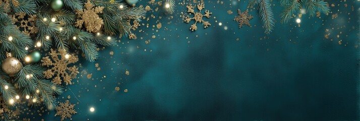 Elegant Christmas Background with Fir Branches and Gold Decorations