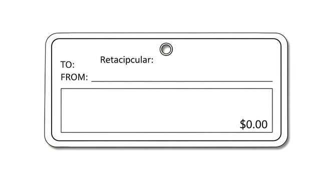 Blank gift tag with space for recipient sender and amount on white background