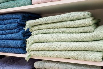 A stack of towels. Textile industry. Bath accessories. Retail trade