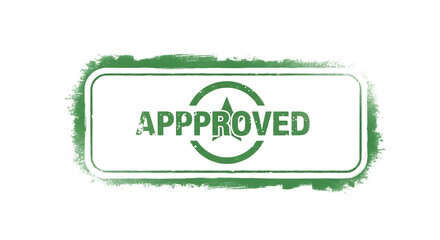 Green distressed stamp, with the word Approved and a star inside a circle, cutout, PNG isolated on a white or transparent background, AI