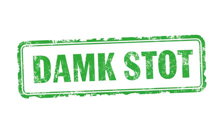 Green distressed stamp, with text Damk Stot, cutout, PNG isolated on a white or transparent background, AI