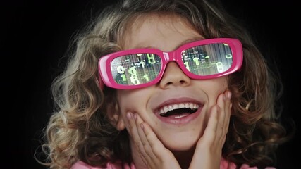 a small girl with glasses with code - Powered by Adobe