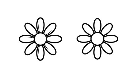 Simple black and white illustration of two delicate daisy like flowers