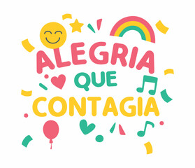 A vibrant and cheerful vector illustration featuring the Portuguese phrase 