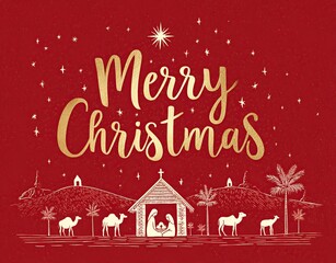 Elegant Nativity Scene Merry Christmas Card Design