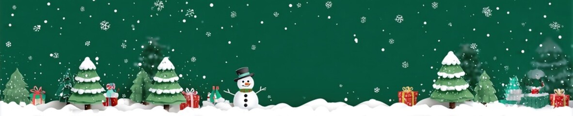 Festive Snowy Christmas Scene with Trees and Gifts Banner