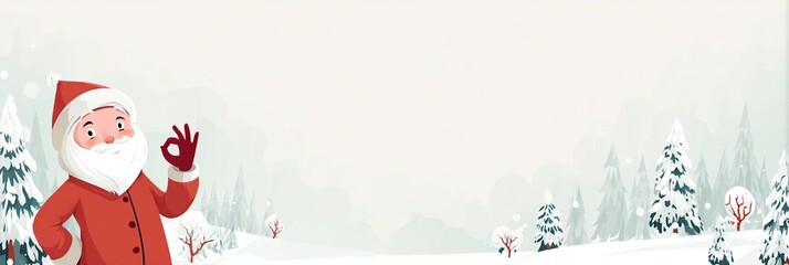 Cheerful Santa Claus in Winter Snowy Forest Landscape