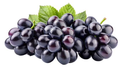black grapes isolated on transparent white background full depth of field clipping path