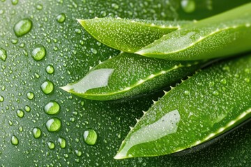 Fresh Aloe Vera Leaves with Water Close-Up View