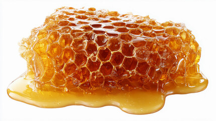 honeycomb soaked in honey isolated on white background with clipping path