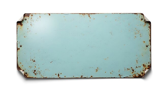 Vintage distressed pale blue metal sign with weathered edges and rust spots - Powered by Adobe