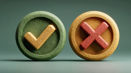 Green check mark approval button and red x disapproval button indicating project feasibility and regulatory compliance