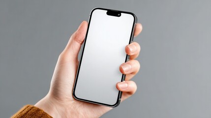 Person holding blank screen smartphone in hand, suitable for infographic, global business, web site design app, taken in Bangkok, Thailand on Aug 14, 2022