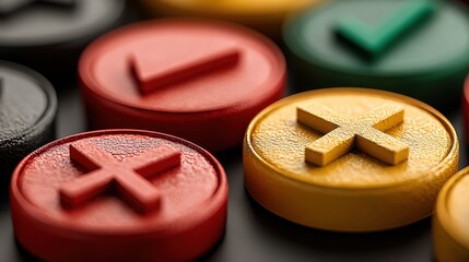 Green check mark approval button and red x disapproval button indicating project feasibility and regulatory compliance