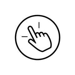 Hand cursor clicking icon. Pointer finger press or tap gesture. Computer mouse symbol for website, UI, app button. Click here concept. Simple illustration on isolated white or transparent background.