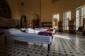 Old vintage sanatorium room with beds