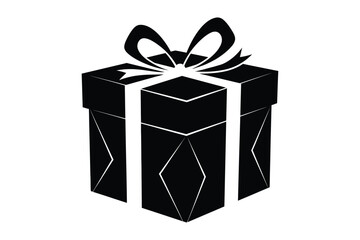Black and white illustration of a wrapped gift box with a bow