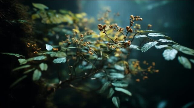 Close up of delicate plants with sunlight filtering through foliage