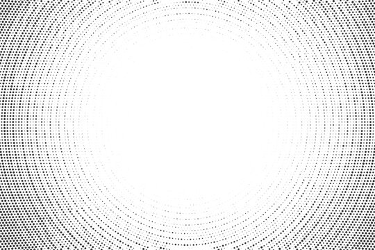 Grey radial halftone vortex with detailed concentric dot rings creating depth, modern abstract circular pattern ideal for creative graphic layouts, minimal backgrounds and visually engaging digital ar