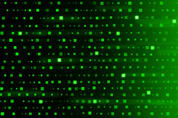 Abstract green digital grid of glowing squares creating a futuristic tech background and neon vibe