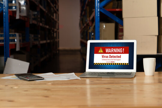 Virus warning alert on computer screen detected modish cyber threat , hacker, computer virus and malware - Powered by Adobe