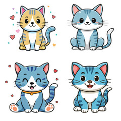 Cute Cartoon Kittens Vector Set. Adorable Striped Cat Characters Collection for Kids Design, Stickers, and Prints.