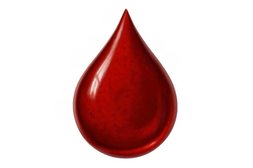 Red blood drop illustrating human life, health, donation, research, and medicine with a shiny reflection